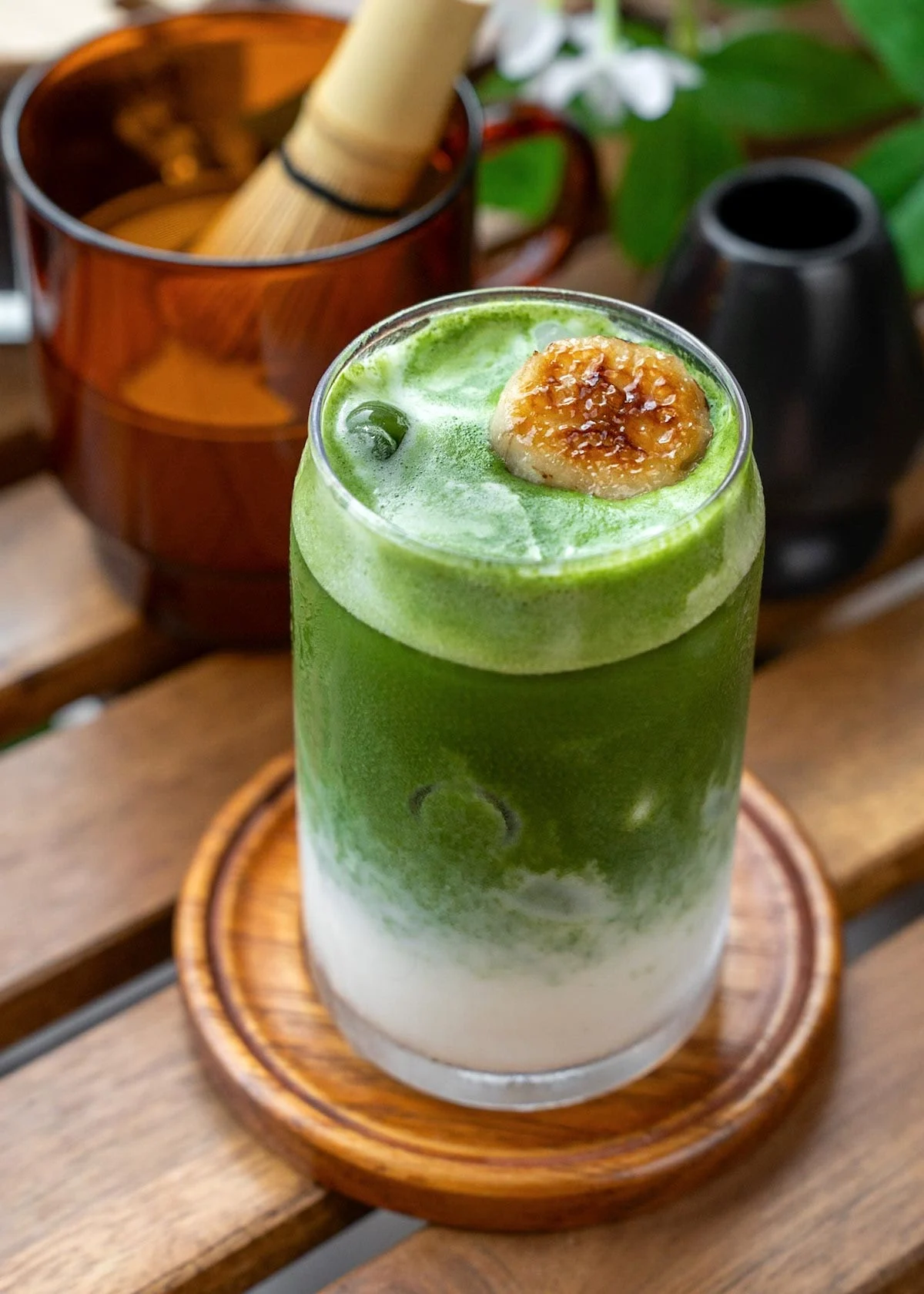 Matcha latte, top-down view